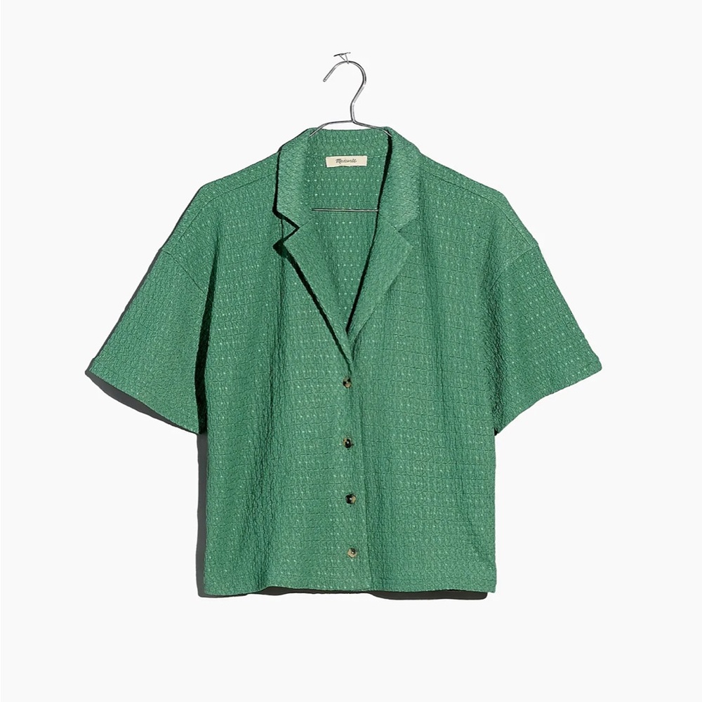 NWT Madewell Trellis Green Crinkle-Knit Button-Front Top L